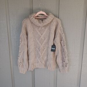 DNA Cable Knit Turtleneck Sweater SZ S Women Pullover Long Sleeve In Sand Twist